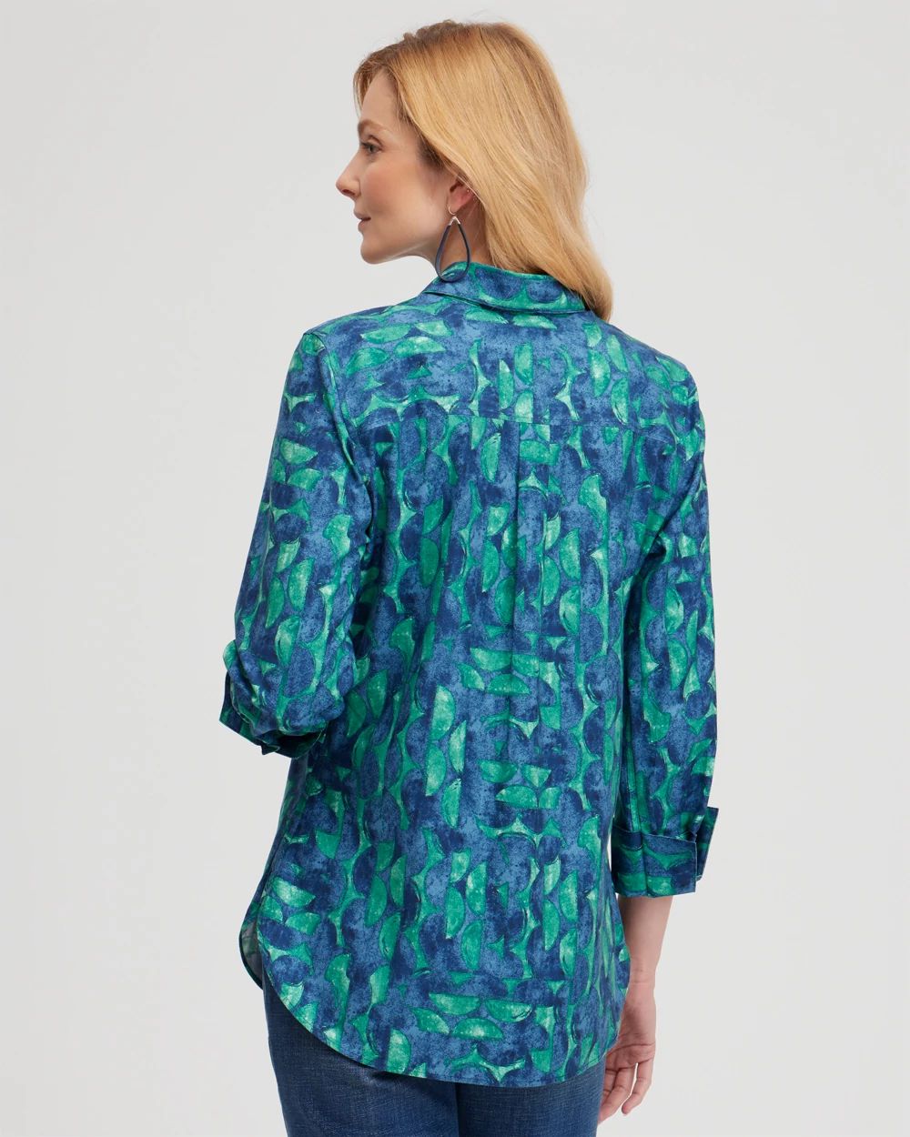 No Iron™ 3/4 Sleeve Mixed Half Moon Shirt | Chico's